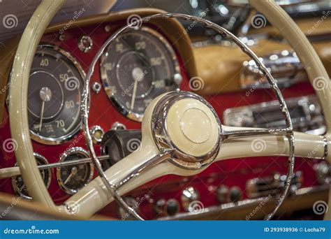 Vintage Classic Car Steering Wheel And Steering Wheel Stock Photo