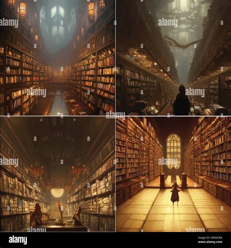 A set of various fantasy dark academia library paintings Stock Vector Image & Art - Alamy