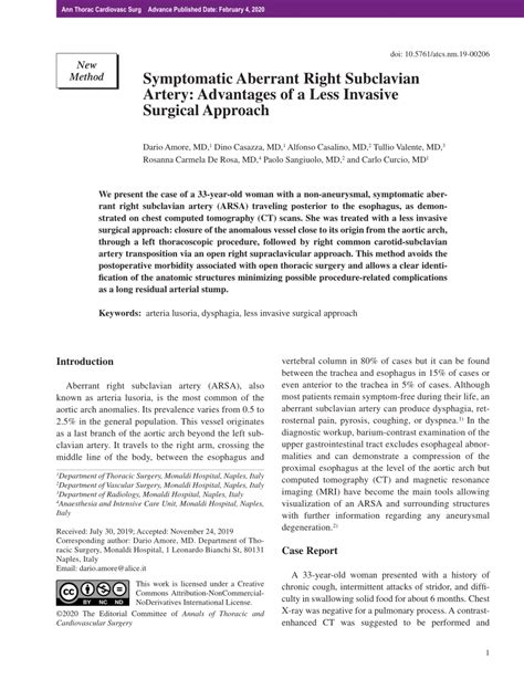 Pdf Symptomatic Aberrant Right Subclavian Artery Advantages Of A