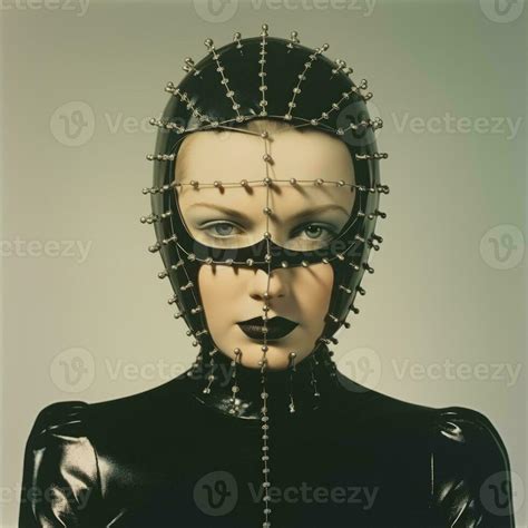 A Woman In A Latex Mask With Spikes On Her Face Generative Ai