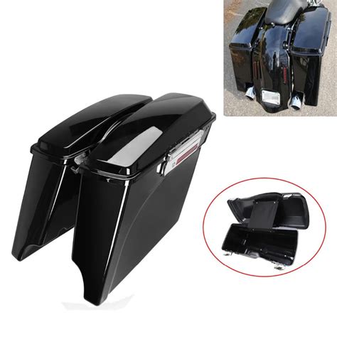 5 Vivid Black Stretched Extended Hard Saddle Bags For Harley Touring