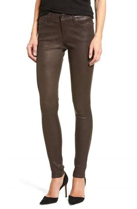 New Trendy Dark Brown Lambskin Leather Pant For Women Pencil Etsy Uk