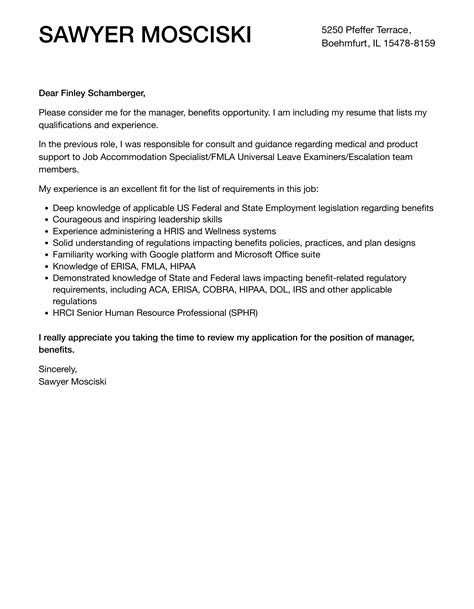 Benefits Manager Cover Letter Template Kickresume
