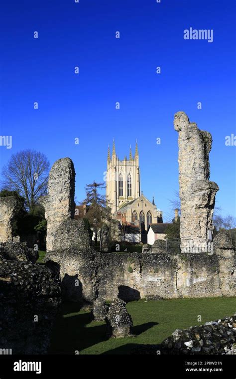 The ruins of Bury St Edmunds Abbey, Abbey gardens, Bury St Edmunds City, Suffolk, England Stock ...