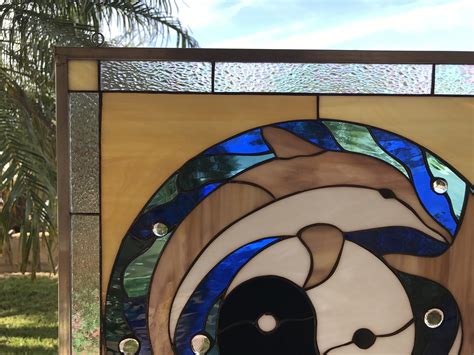 Ying Yang Dolphins Leaded Stained Glass Window Panel Also Available