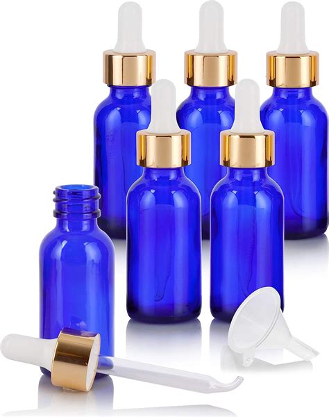 Juvitus 1 Oz 30 Ml Cobalt Blue Glass Boston Round Empty Bottle Container With Gold