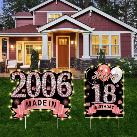 2pcs 18th Birthday Yard Sign Decorations With Stakes Large Size 16 Black Gold