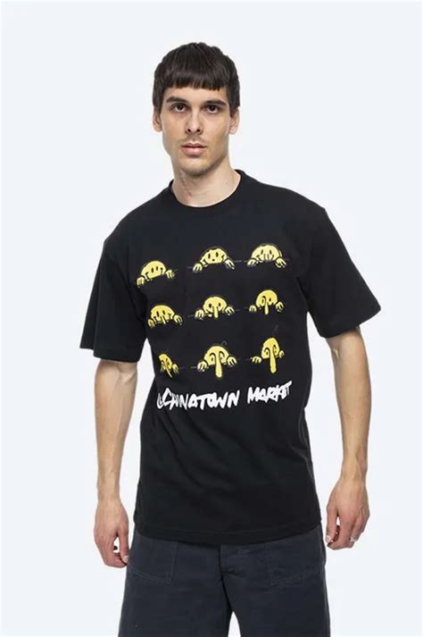 Market Cotton T Shirt Chinatown Market Smiley Wuz Here Tee Black Color