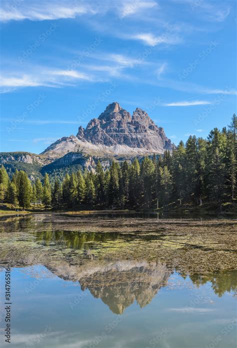 Tre Cime Di Lavaredo Aka Drei Zinnen Reflection In Water Of Antorno