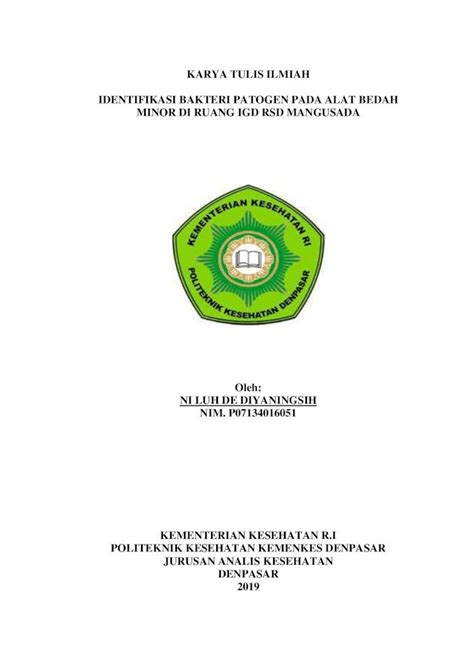 PDF KARYA TULIS ILMIAH IDENTIFIKASI BAKTERI PATOGEN Repository