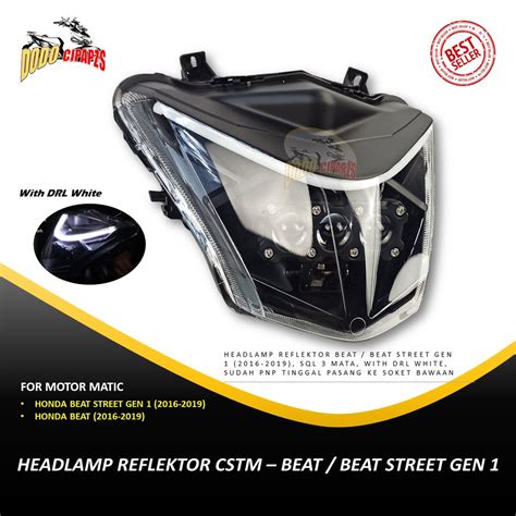 Jual LAMPU HEADLAMP BEAT DAN BEAT STREET GEN 1 MODEL CSTM REFLEKTOR