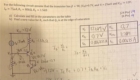 Solved For The Following Circuit Assume That The Transistor