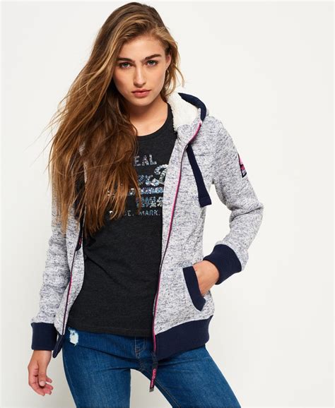 Femme Sweat Capuche Zipp Storm Bleu Blizzard Terreux Superdry Fr