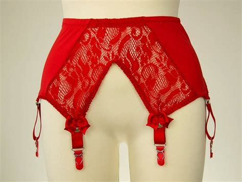 Bright Red Lace Garter Belt Wide Suspender By Cocosretrocloset