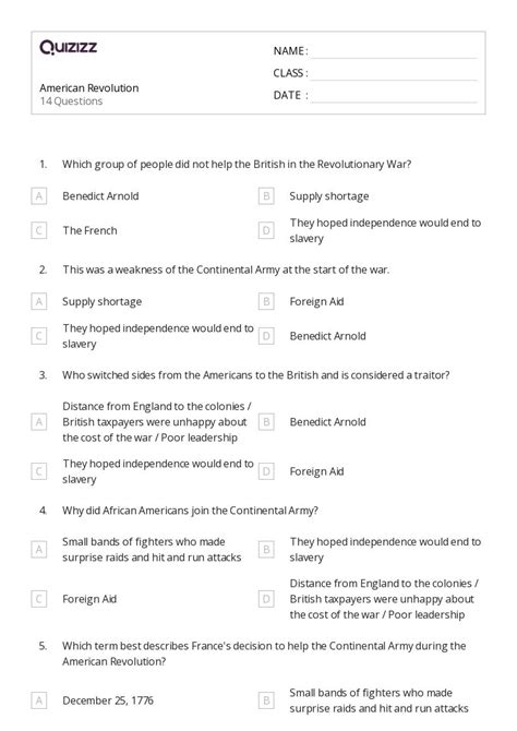 50+ american revolution worksheets on Quizizz | Free & Printable