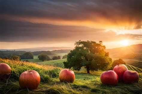 Premium Photo Pumpkins On A Field At Sunset