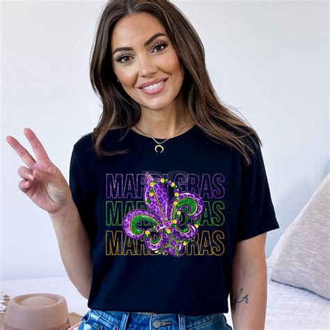 Mardi Gras Stacked Faux Glitter Dtf Heat Transfer