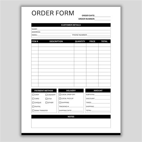 Printable Order Form Small Business Template Billing Form Sales