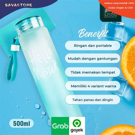 Jual Botol Minum Kaca 500ml Tumbler Hello Master Premium Daily Living