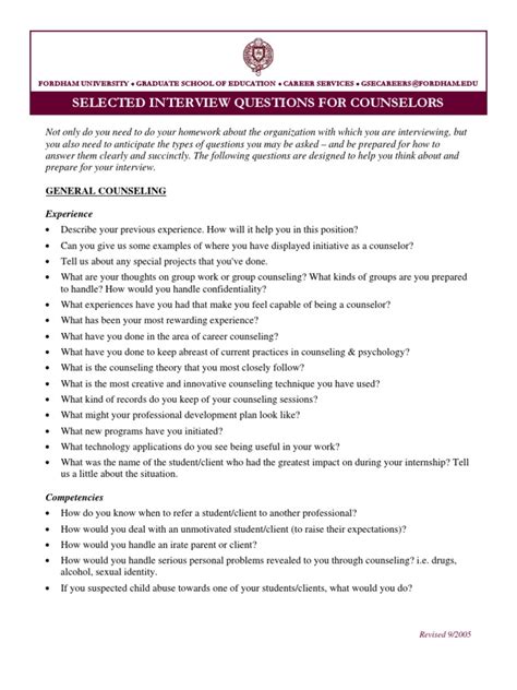 Selected Interview Questions For Counselors Pdf College Admissions