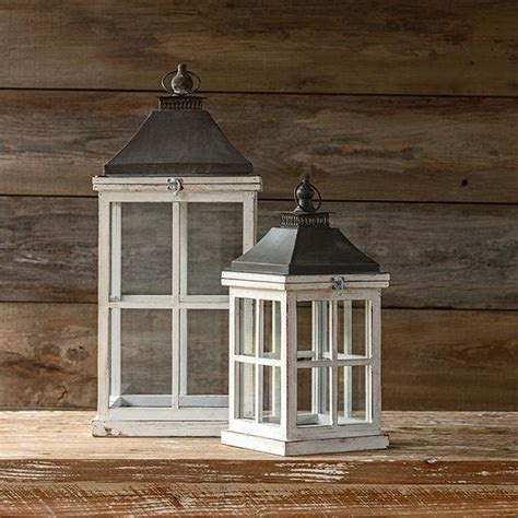 Fir Wood Windowpane Lantern Set Of 2 Antique Farmhouse