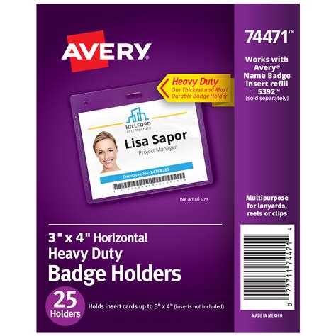 Avery Heavy Duty Plastic Badge Holders For Name Tags 3 X 4 Pack Of 25 74471