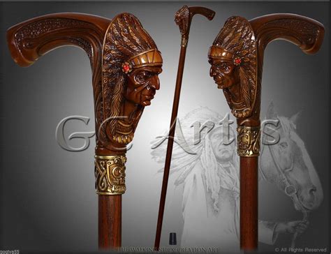 Indian Chief Luxury Designers Walking Stick Cane Hiking Staff Handmade