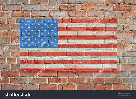 Painted On Bricks American Flag Illustration With An Old Retro Look