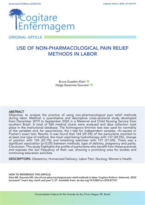 Pdf Use Of Non Pharmacological Pain Relief Methods In Labor