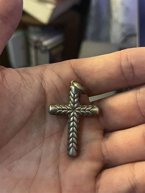 David Yurman Chevron Sculpted Cross Pendant Sterling Gem