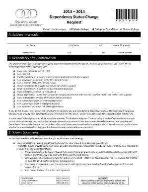 Fillable Online Skylinecollege Dependency Status Change Request Form