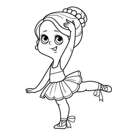 Sartoon Menina Bailarina Dan Ando Em Uma Perna Delineada Para Colorir