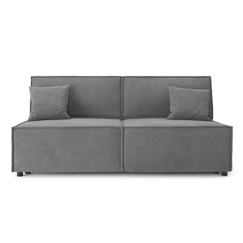 Canapé droit convertible MIRA tissu gris souris avec coffre de