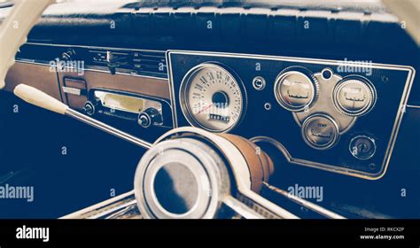 Vintage Car Dashboard And Steering Wheel Stock Photo Alamy