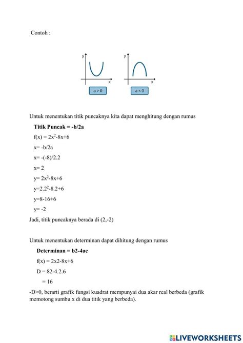 Fungsi Kuadrat Worksheet For 1 Live Worksheets