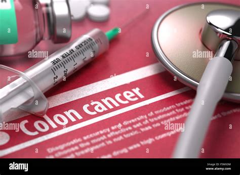 Colon Cancer Printed Diagnosis On Red Background Stock Photo Alamy