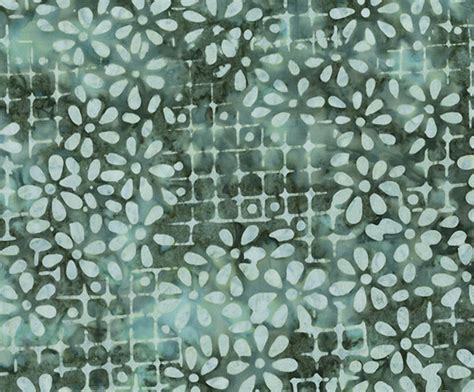 Watercolor Floral Ice Green Floral Grid Batik By Banyan Batiks For