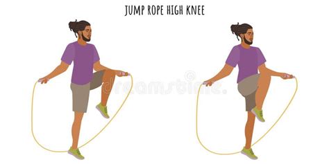 Young Man Doing Jump Rope High Knee Exercise Stock Illustration