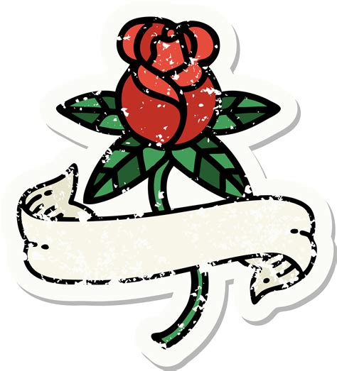 Traditional Distressed Sticker Tattoo Of A Rose And Banner 43495029 Png