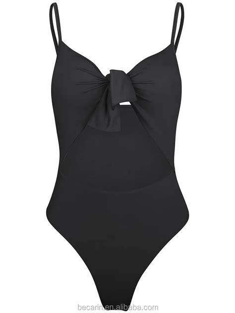 Custom Black High Leg One Piece Swimsuit Sexy Cut Out Bow Knot Cheeky