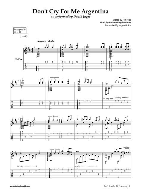 Dont Cry For Me Argentina Played On Classical Guitar Tab