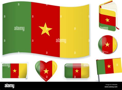 Cameroon National Flag Vector Illustration 3 Layers Shadows Flat