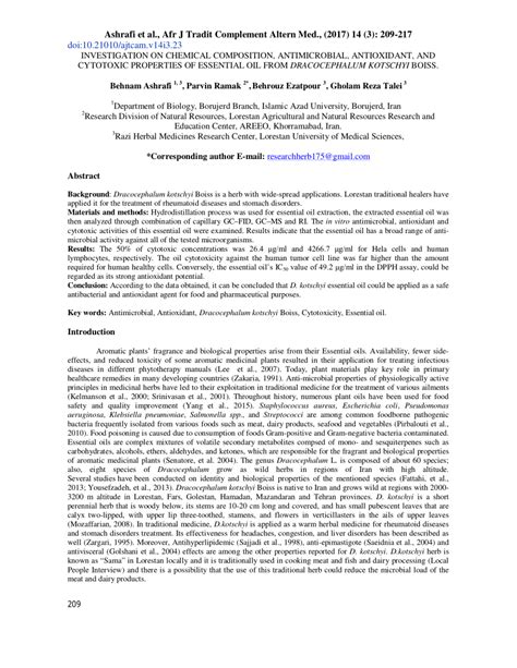 Pdf Investigation On Chemical Composition Antimicrobial Antioxidant