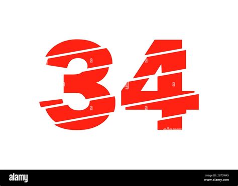 Modern Red 34 Number Design Vector Illustration Numeral Vector Trendy