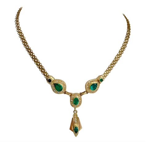 Fine 7.30ct Colombian Emerald Necklace 18K Yellow Gold ...