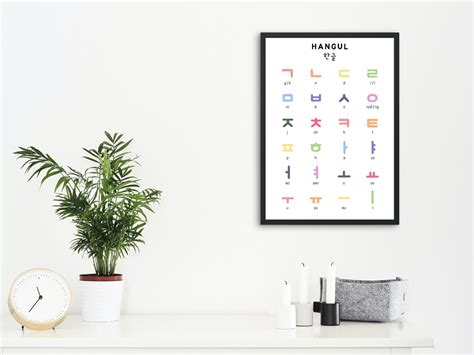 Korean Alphabet Hangul Poster Korean Alphabet Wall Art Study Korean