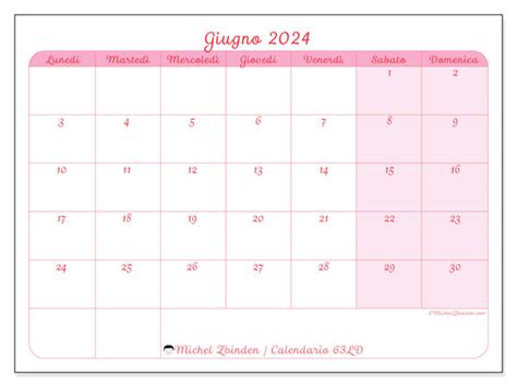 Calendario Giugno 2024 63LD Michel Zbinden CH