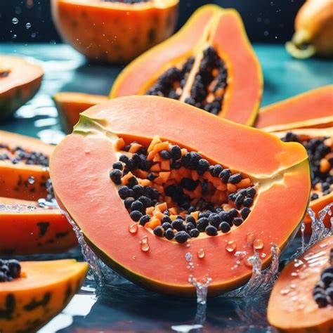 Premium Photo Splashed Papaya And Water On A Dish Colored Natural