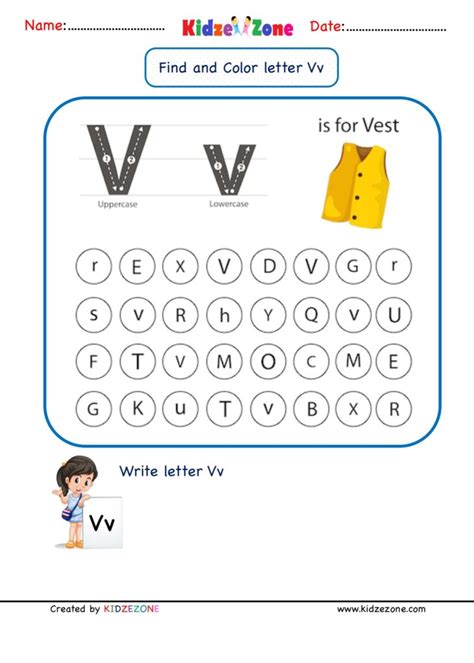 Kindergarten Letter V Worksheets Find And Color Kidzezone