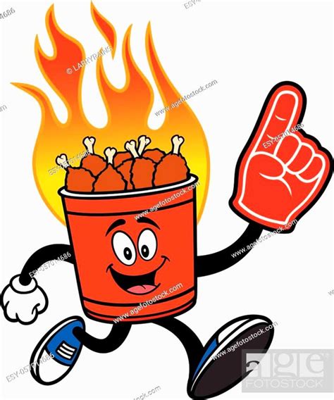 A Cartoon Illustration Of A Flaming Hot Wing Bucket Mascot Stock Vector Vector And Low Budget
